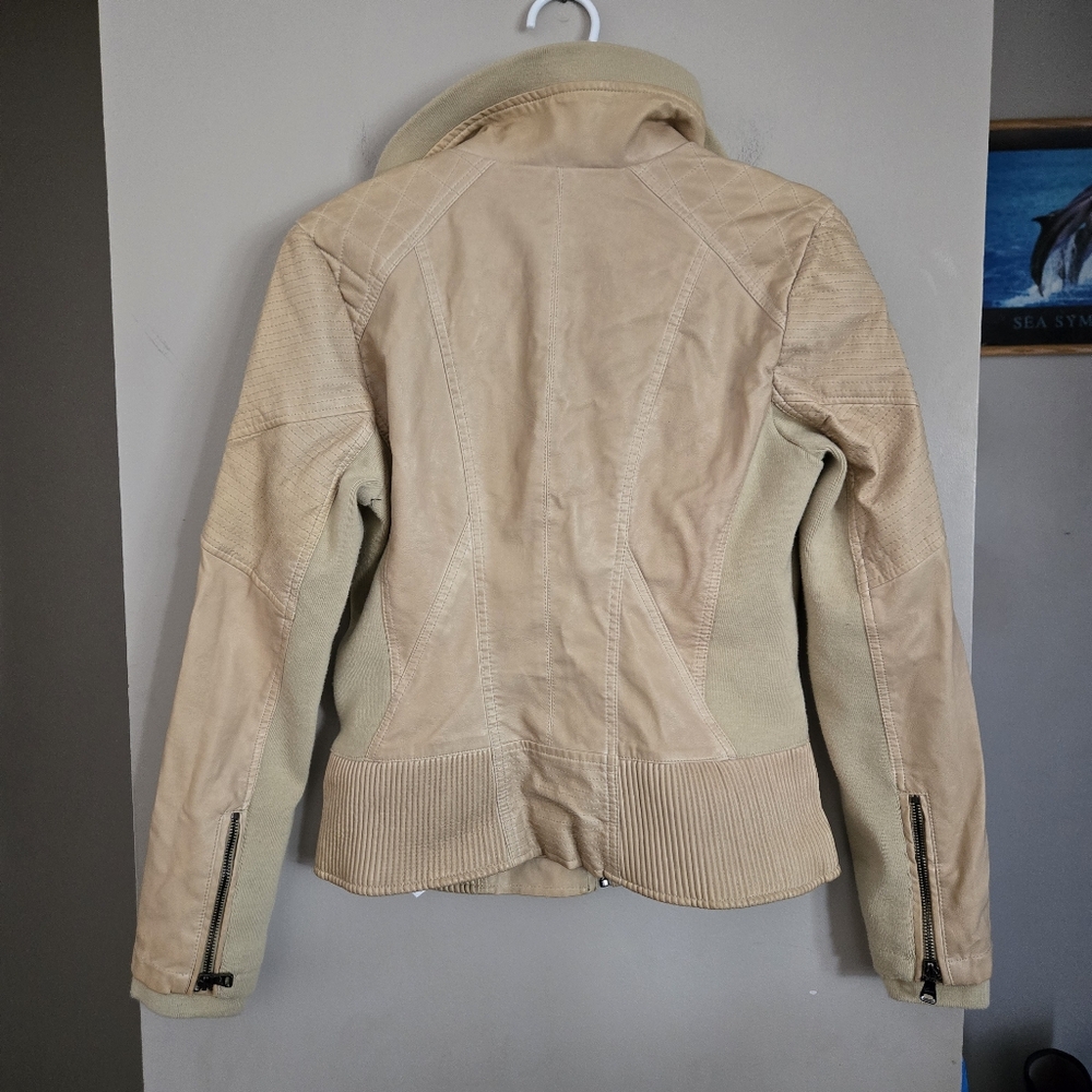 Guess NWT Moto Jacket Women Biker Tan Camel Medium Coat Top Bomber Y2K - Picture 6 of 15